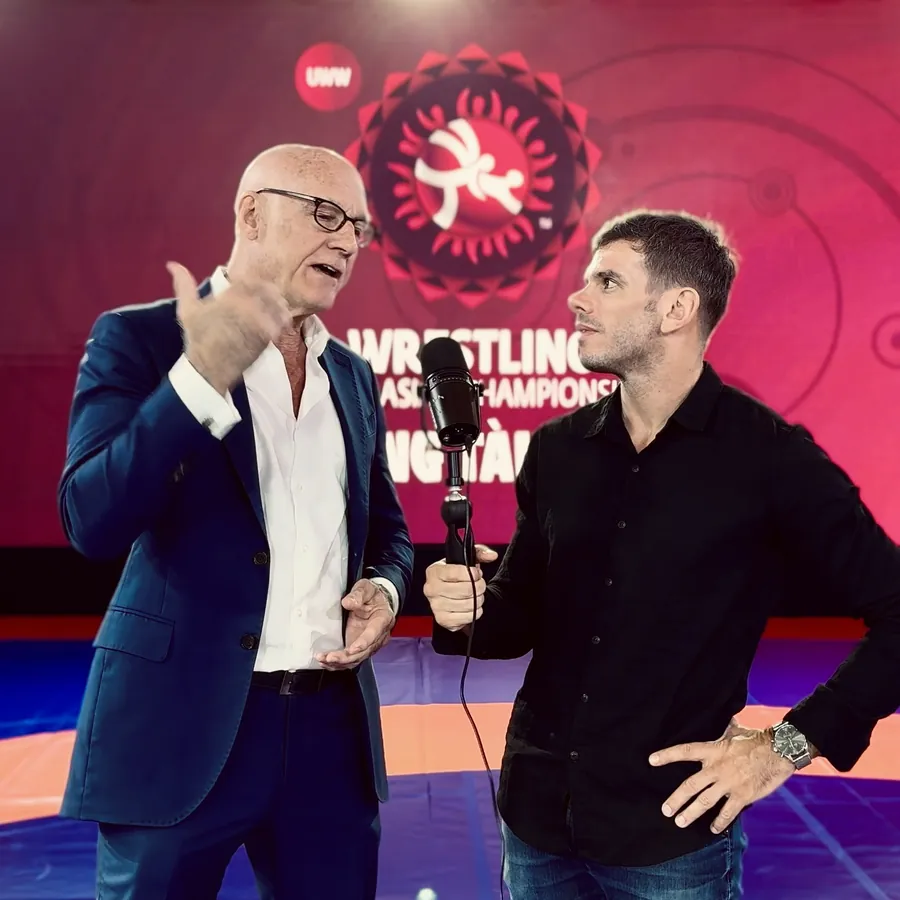 Zac Crush interviewing a guest at a wrestling event